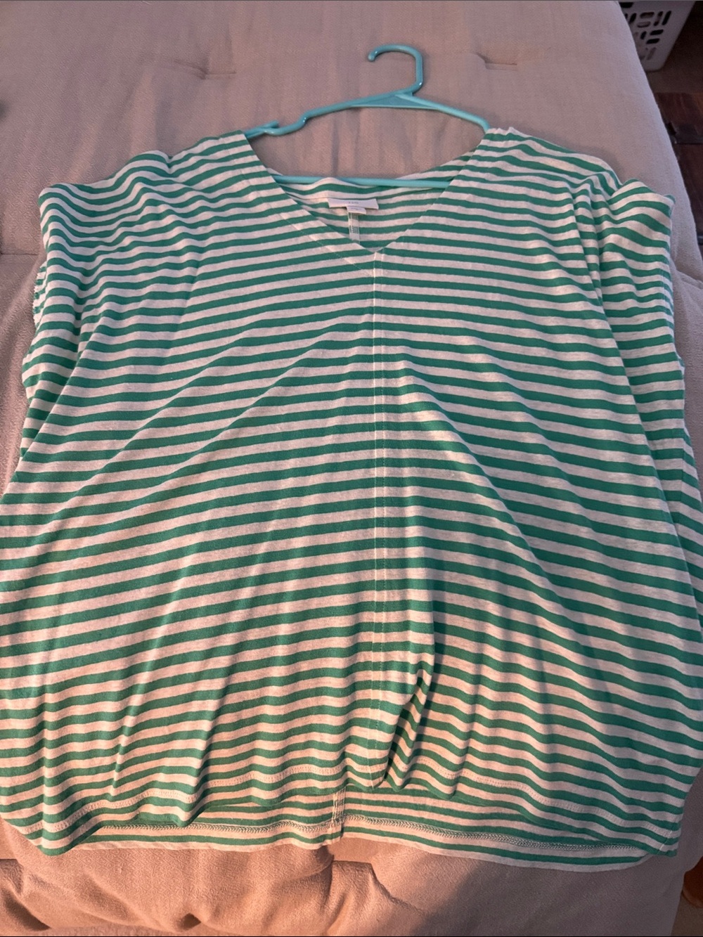 J. Jill Green and White Striped Short Sleeve Tee